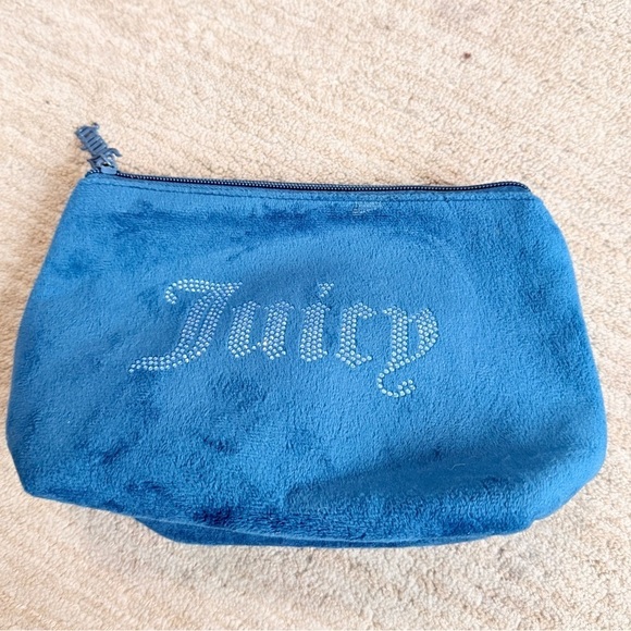 Juicy Couture Handbags - Juicy Couture Blue Suede Cosmetic Toiletries Travel MakeUp Pouch Top Zip Wedge
